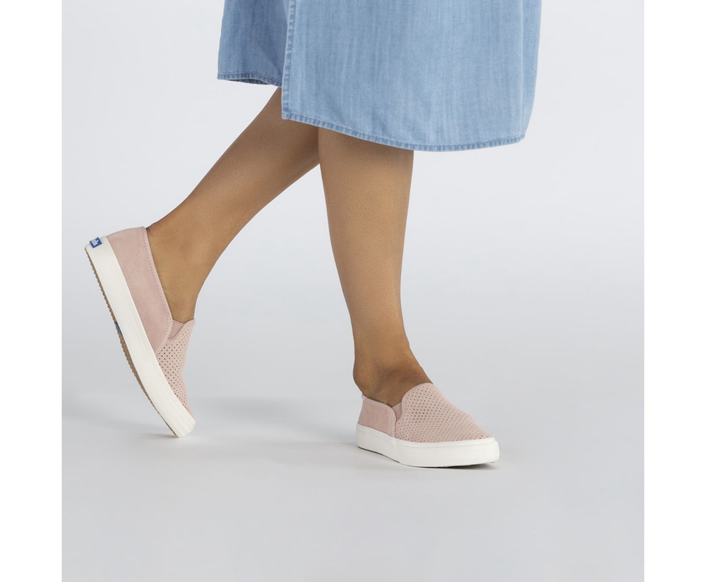 Slip On Γυναικεια - Keds Double Decker Perf Suede - Ροζ - JULIB8195